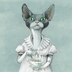 Katze mit Teetasse