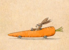 Hase mit Möhrenauto